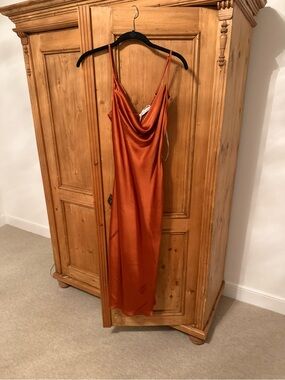 essue Satin Slip Dress in Burnt Orange